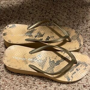 Tan Sandals with Olive Straps and Floral Design